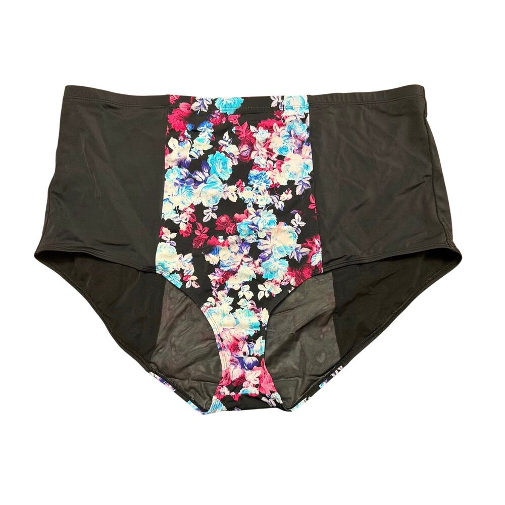 Torrid Women's Plus Size Black Floral High Rise Bikini Swim Bottom Size 4 4X